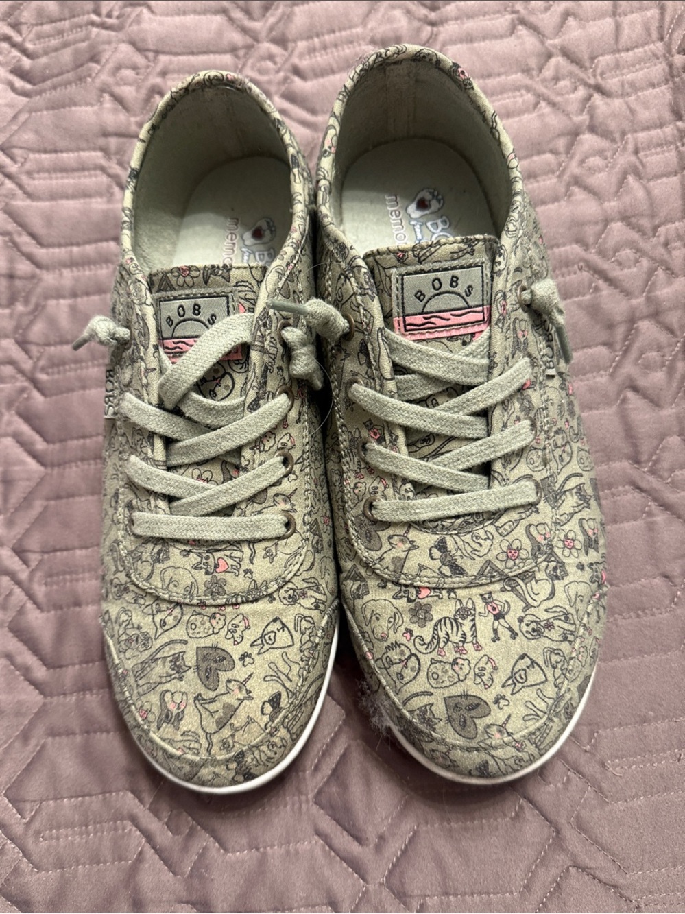 Skechers BOB’S Green Canvas Sneakers with Pink Accents
